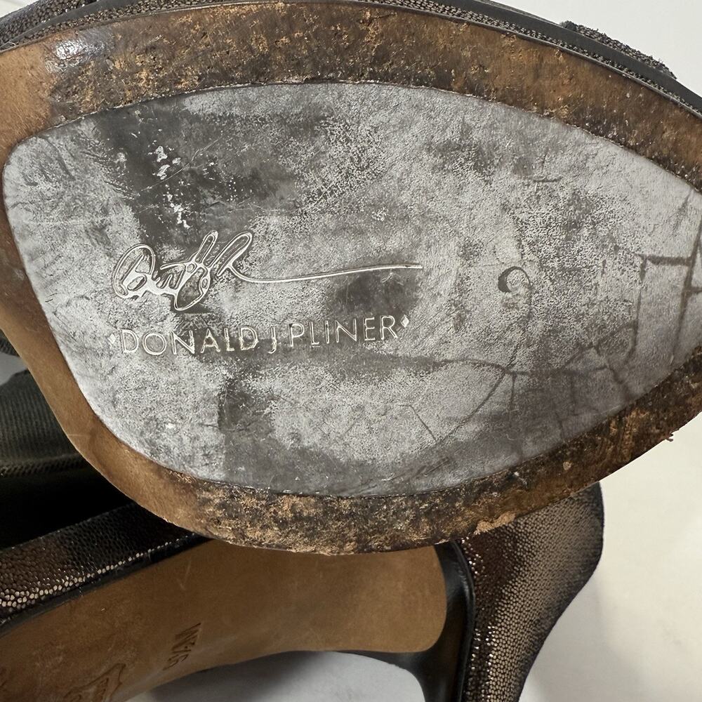 Donald J Pliner PAUSHA Bronze Metallic Pumps Size 9.5M Peep Toe 4.5” High Heels - Picture 10 of 12